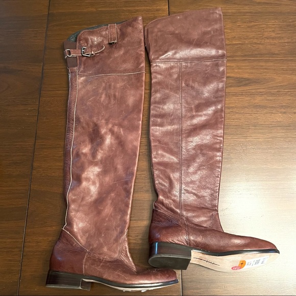 Dolce Vita Womens Riding Boots Brown Leather Over Knee Flat Distressed 7 M - Picture 7 of 9